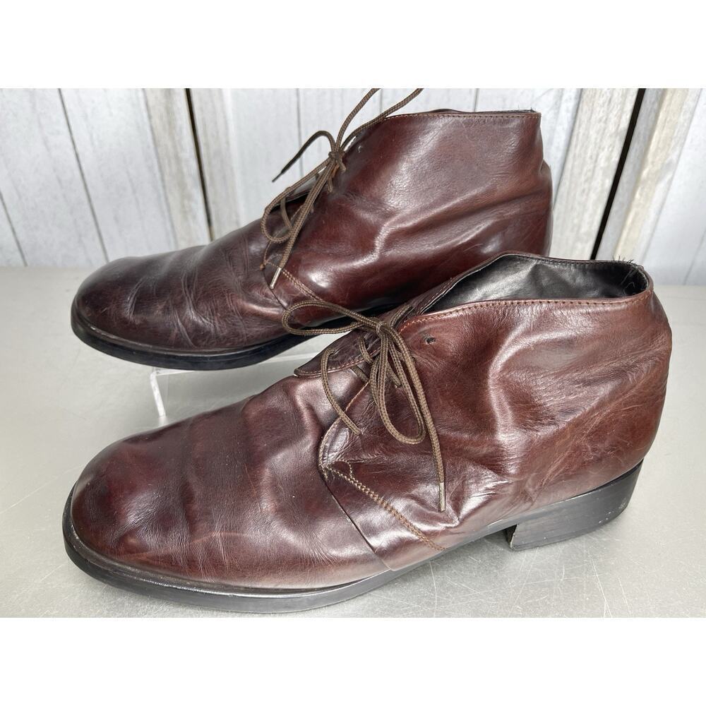 VTG VANELI Italy Brown Booties Womens Ankle Boots Tie Up Block Heel Size 11